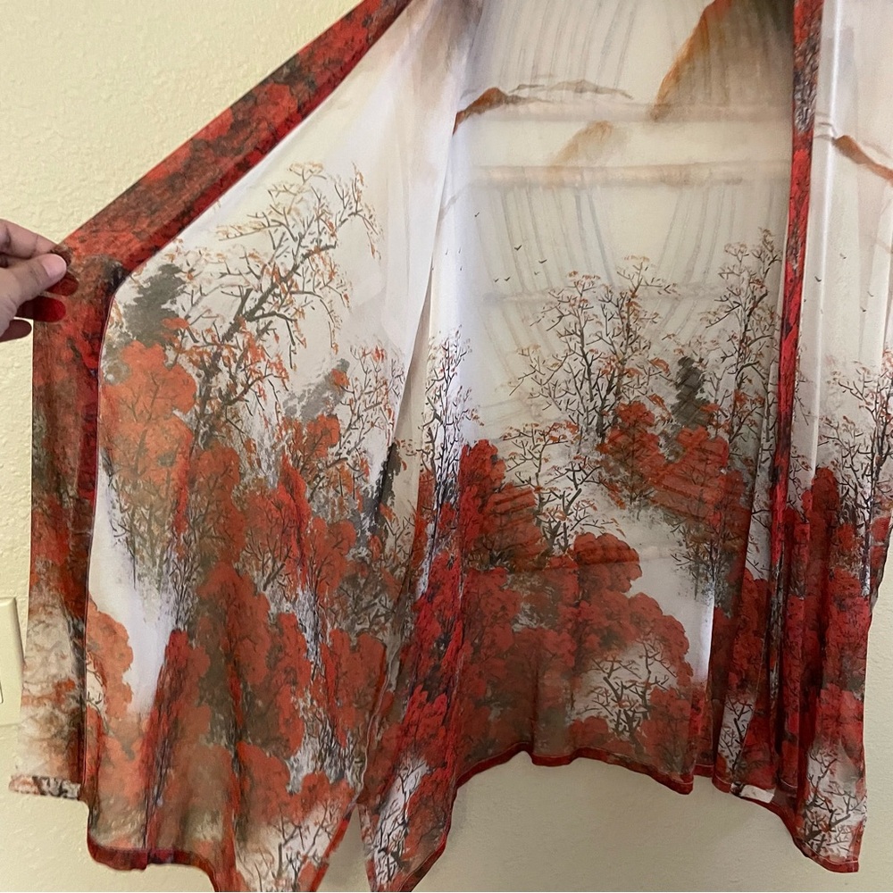 CCC Sheer Open Kimono Cardigan Asian Art To Wear Nature One Size READ B32 - Picture 7 of 14